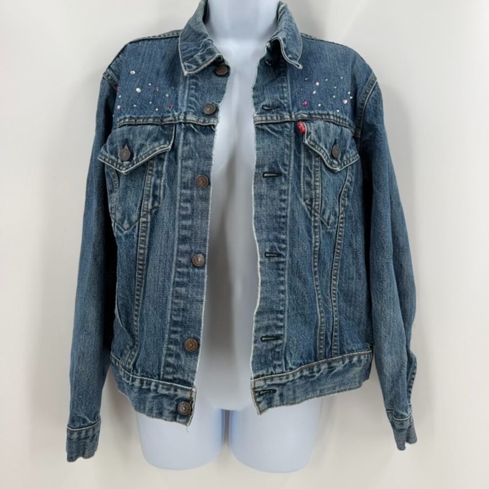 VTG Levis Type III‎ Rhinestone Bedazzled Denim Jacket Made USA 524 L
